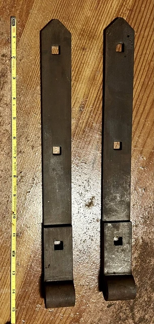 Antique Wrought Iron Barn Farm Door Strap Hinge Bar Lot of (2) 14 3/4” by 1 1/2”
