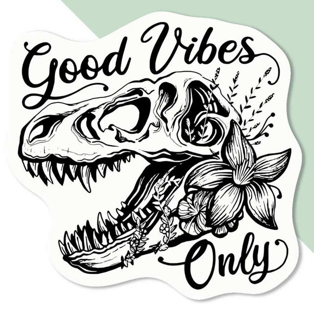 'Good Vibes Floral Dinosaur Skull' Decal Stickers (DW039020)