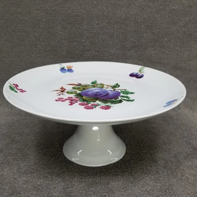 Vintage Naaman Israel Fine Porcelain Footed Cake Stand Fruit Design 11" Diameter