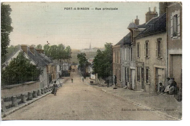 PORT A BINSON - Marne - CPA 51 - Rue principale - carte toilée couleur