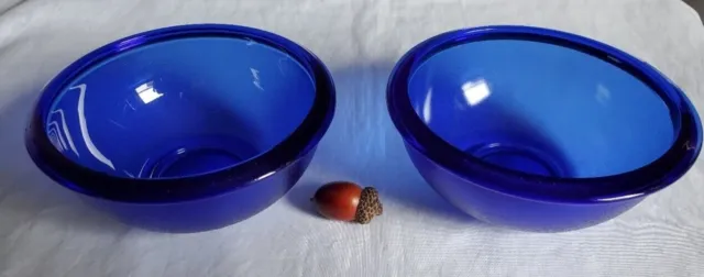 2 Petite Cobalt Blue Glass Bowls Made in France Quality MINT Condition Pretty!~