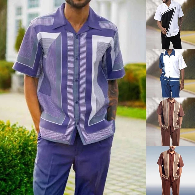 Set pantaloni camicia uomo 2 pz casual da passeggio maniche corte per collezione