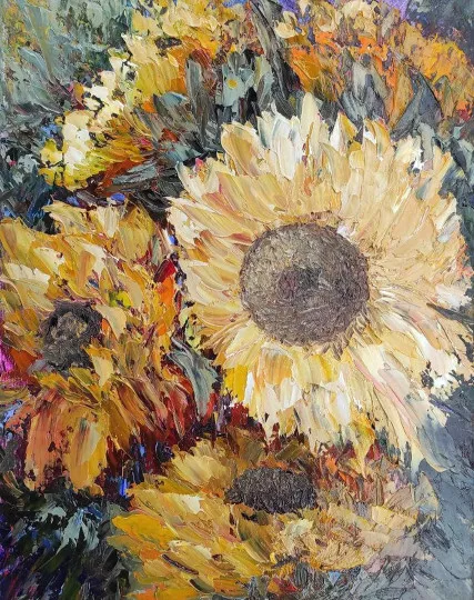 Quadro “Sunflower's ligh”  Dipinto A Mano Pittura Ad Olio Su Tela 40x40cm