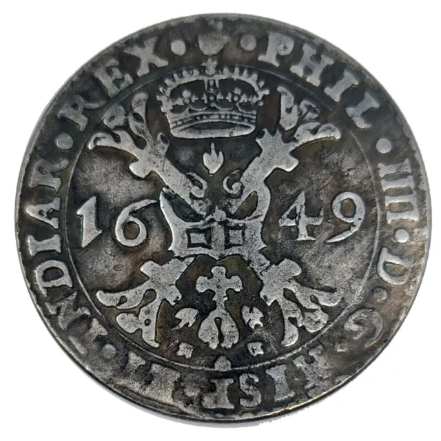 Moneta copia Spagna 1 patagon 1649 Filippo IV Croce S. Andrea 45.07mm 38g