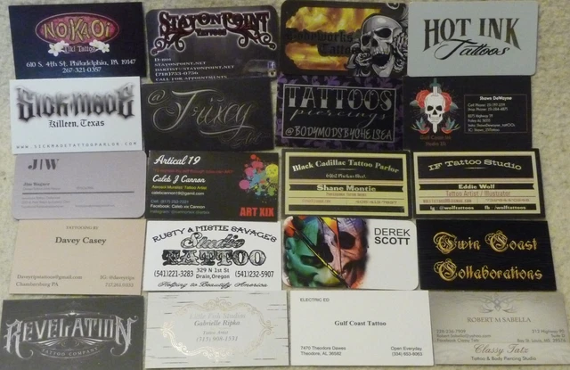 Lote de tarjetas de visita de tienda de tatuajes