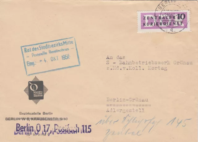 DDR 6 Brief ; ZKD Dienstmarken B ; Rat des Stadtbezirks Mitte Berlin