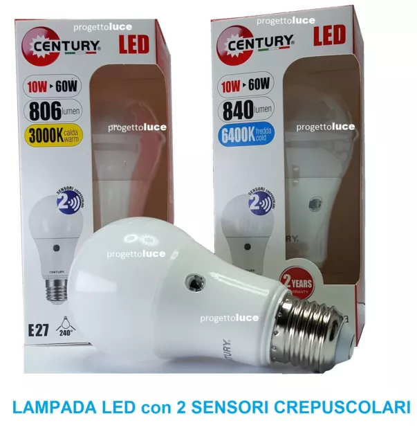 CENTURY LAMPADA LAMPADINA Led Doppio Sensore Crepuscolare 10W Automatica  E27 EUR 112,00 - PicClick IT