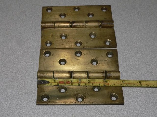   Brass Hinges / Pair / 4 7/8 x 3 5/8 Inch / Heavy / Old  1lb each  Hinges