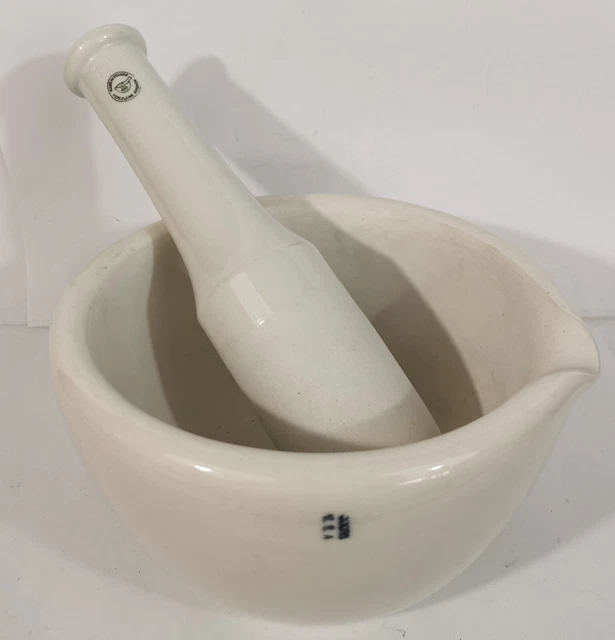 Mortier Et Pilon Ancien Guy Bruère - Porcelaine Blanche Céramique Vintage