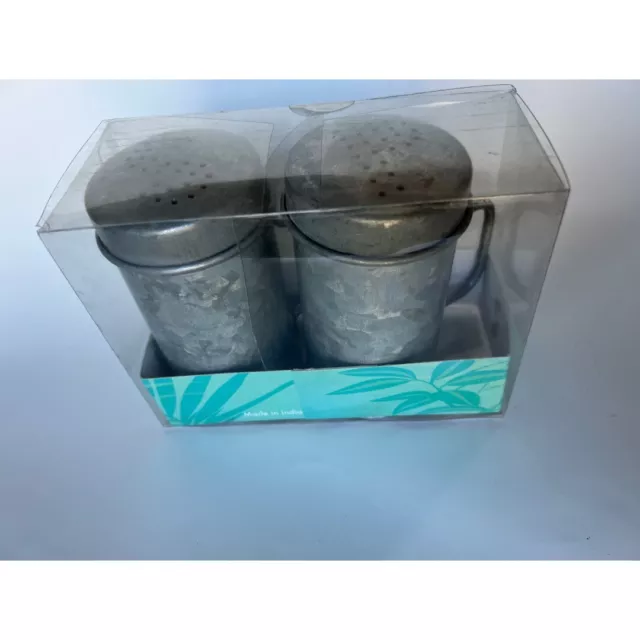 NEW In Package Galvanized Salt And Pepper Shakers