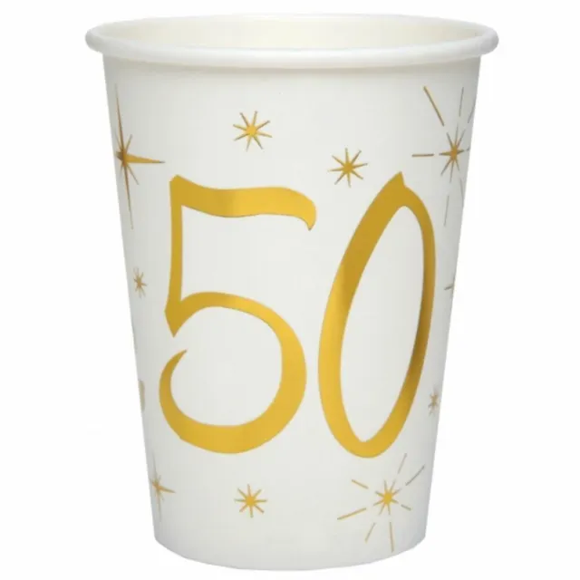 Gold 50th Birthday Paper Cups | Age 50 Party Milestone Tableware Decoration x10