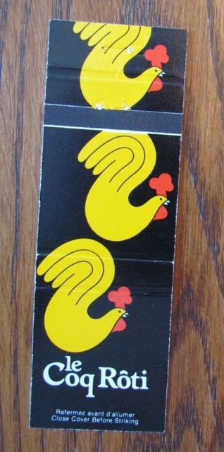 Le Coq Röti Bbq Matchbook Cover: Montreal Quebec Beauport Rimouski Roberval -C18