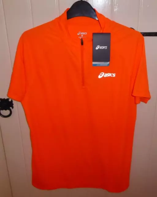 Asics Men's SMALL ORANGE 1/2 Zip Short Sleeve RUNNING Top Shirt BNWT