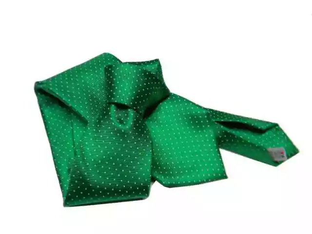 Krawatte Grün Sieben Falten Tupfen Weiß Seide Produkt Italienisch Hoch Qualität