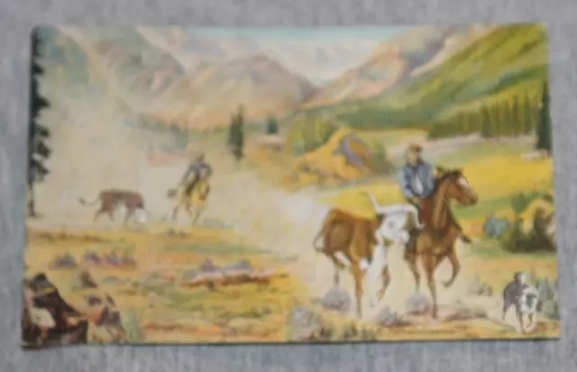 Vintage Linen Postcard: Lead'N 'EM Out - Cowboy Artist L.H. Dude Larsen