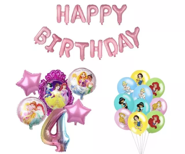 Princess Balloon Set AGE 4 Birthday Party Foil Decorations Girls 4th Birthday