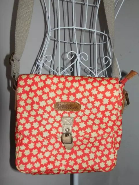 Brakeburn orange daisy print cotton coated cross body  satchel bag