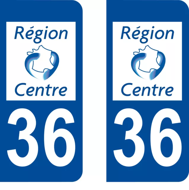 Département 36 sticker 2 autocollants style immatriculation AUTO PLAQUE Centre