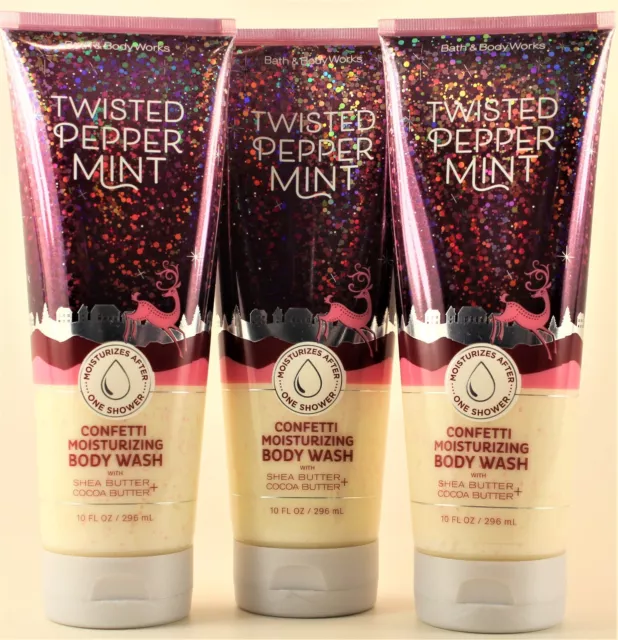 QTY 3 Bath & Body Works TWISTED PEPPERMINT Confetti Moisturizing Body Wash 10oz