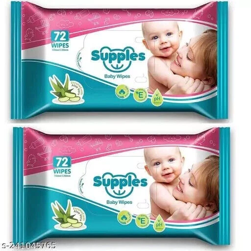 Soft Moisturizing Aloe Vera Vitamin E Baby Wet Wipes Pack Pack of 2, 72 Whipes
