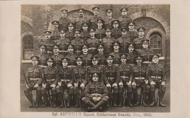 WW1 Cpl. ASPINALL'S Squad, COLDSTREAM GUARDS Dec 1916 Caterham RPPC POSTCARD