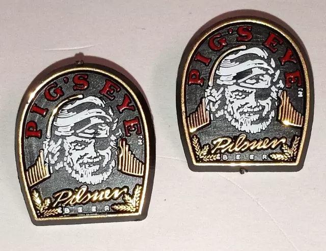 Pigs Eye Pilsner Beer Novelty Souvenir Plastic Hat Lapel Pin c1980s (Qty 2) NOS