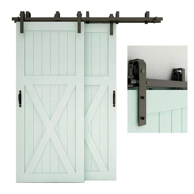 4-20FT Bypass Sliding Barn Door Hardware Kit For Double Door Closet Track Roller 2