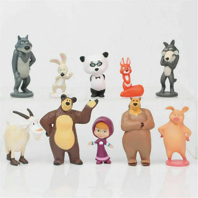 10PCS MASHA AND The Bear Sciuridae Goat Cartoon Action Figure Kids Toy