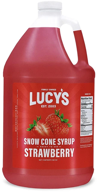 Lucy'S Family Owned - Shaved Ice Snow Cone Syrup, Strawberry - 1 Gallon (128Oz.