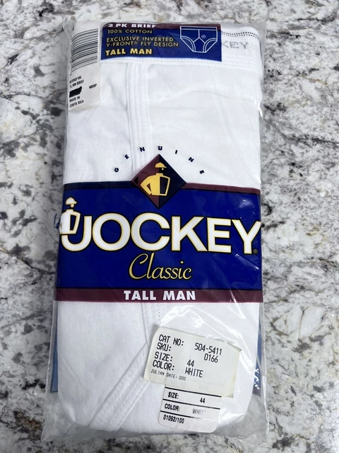 Jockey Tall Man 44 Y-Fly Front Briefs Full Rise White 2-Pk 1996 Vintage Sealed