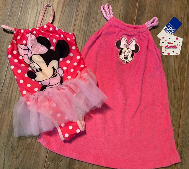 NWT Disney Minnie Mouse Deluxe Swimsuit & Cover Up 2 pc UPF 50+ Pink Girls Sz 6