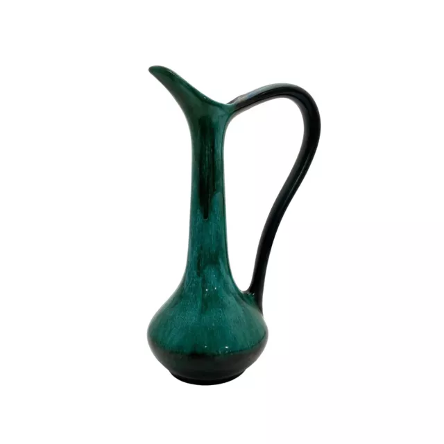 Blue Mountain Pottery Green Black Drip Glaze Pitcher Vase Ewer Canada 12.5 in.