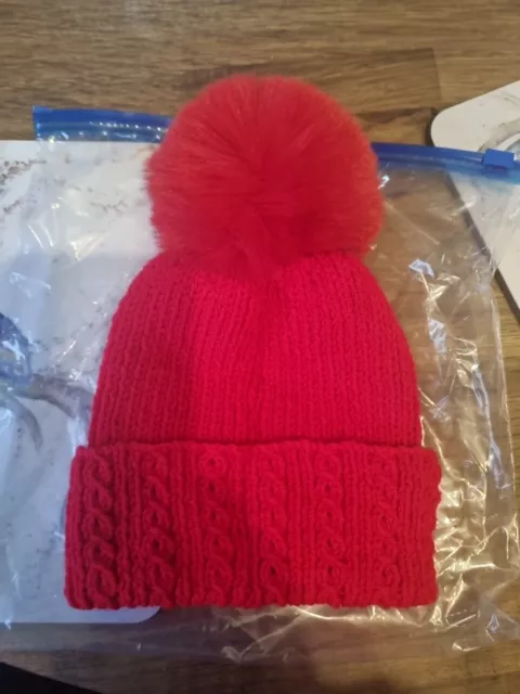 Hand Knitted Childrens Pompom Hat With Pure Fur Bobble