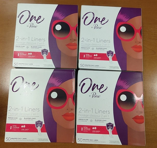 4 cajas de 50: revestimientos de panty One by Poise 2 en 1 larga absorción de luz R6P8