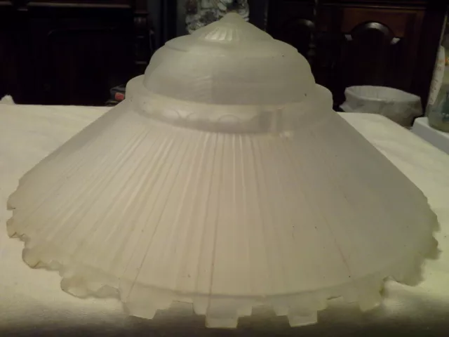 Vintage Ceiling Light  fixture  Glass Shade  Frosted  geometric edg  Pressed 11"