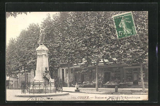 1912 CPA Cosne, Statue and Republic Square