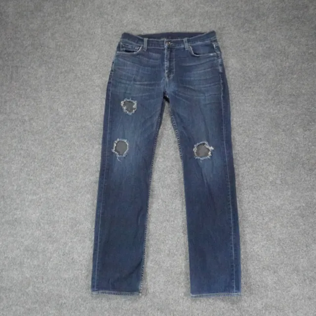 7 For All Mankind Jeans 33x32 Mens Distressed Straight Stretch Denim Whiskering