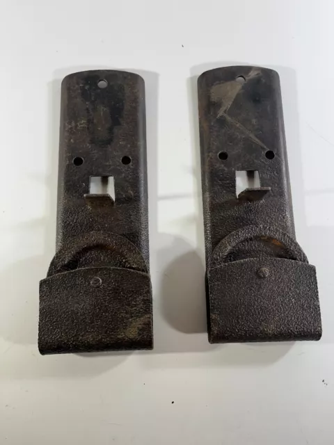 2 Antique Metal Barn Door Sliders Rollers Hangers Salvage Hardware National MFG