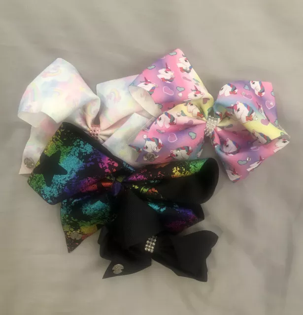 Jojo Siwa Hair Bows 3 Large:Unicorn, Rainbow, Metallic & 1 Small Black Lot Of 4