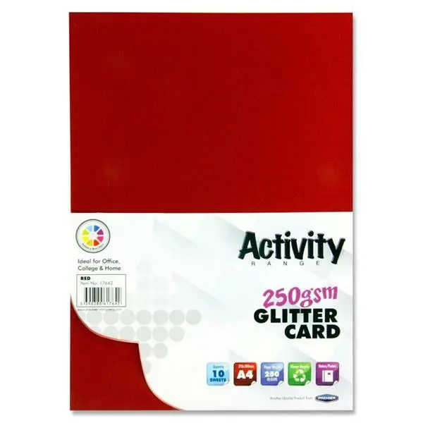 A4 Glitter Card 250gsm 10 Sheets RED DIY Art/Craft Scrapbook Kids Activity
