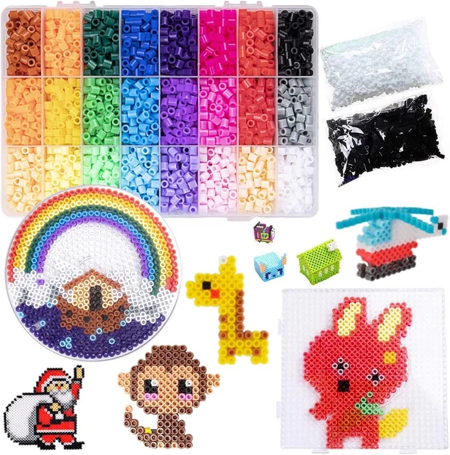 Kit de cuentas de fusible en 24 colores cuentas de fusión 7200 piezas, 5 mm hágalo usted mismo juguetes artesanales de hierro