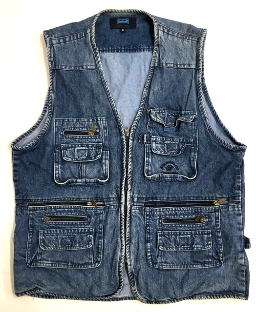 Gilet Vintage Denim Utility Multi Tasca Gilet Pesca Caccia Tiro Uomo XL