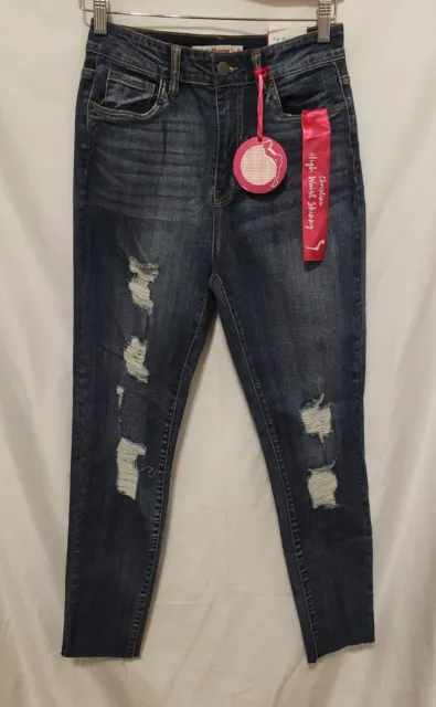 DOLLHOUSE Hi Waist Skinny Jeans Juniors Sz 9 Blue Distressed