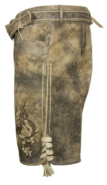 Maddox Corti Uomo Pantaloni IN Pelle " Kobel " con Cintura Antico Braun Beige 3