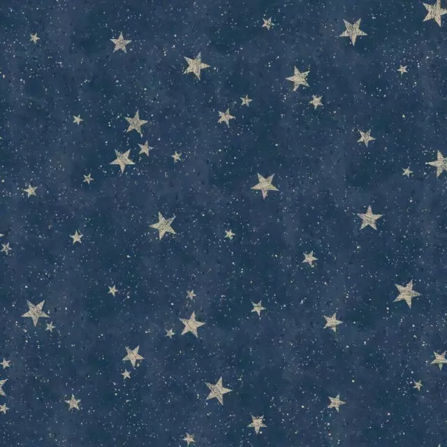 Crown Metallic Highlighted Star Wallpaper Starlight Stars Navy / Gold  M1490