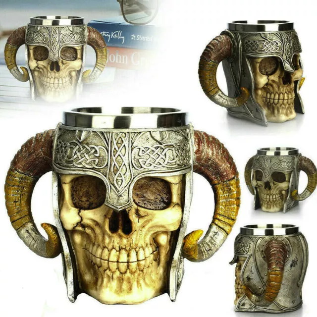 Coffee Mug Resin Striking Warrior Tankard Viking Skull Double Wall Christmas Cup