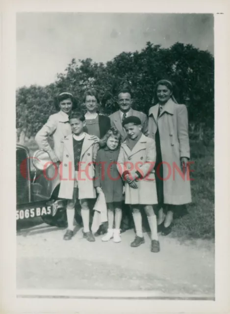 1930's France family Stood near Car Reg 5065BA5 B&W photo 3.5 x 2.5 inches