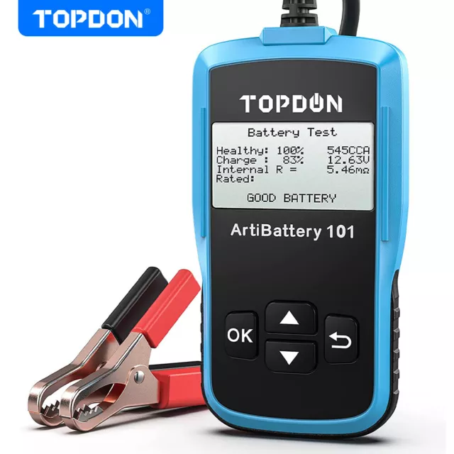 Car Battery Tester 12V 24V 100-2000CCA Lead-Acid Battery, TOPDON BT300P Bundle with OBD2 Scanner TOPDON Scan Tool ArtiDiag500S at ENG ABS SRS Diagnost