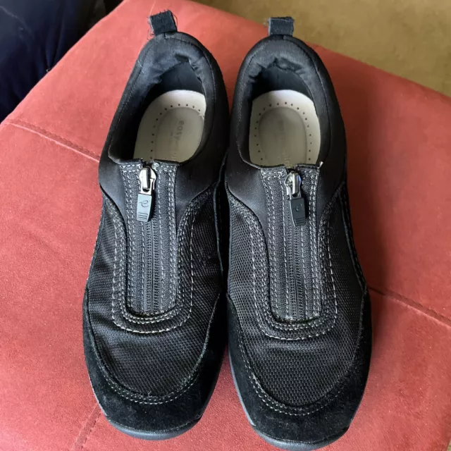 NEW EASY SPIRIT Women's Black Secave Antigravity Zip Suede Flat Shoes ...