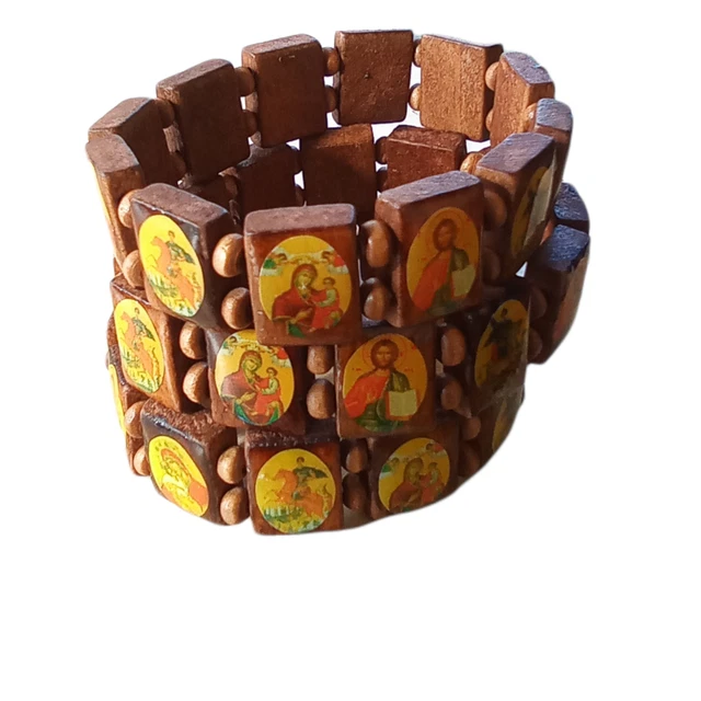Ensemble de 3 bracelets élastiques religieux grecs avec des icônes saintes...